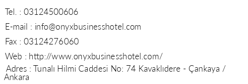 Onyx Business Hotel telefon numaralar, faks, e-mail, posta adresi ve iletiim bilgileri